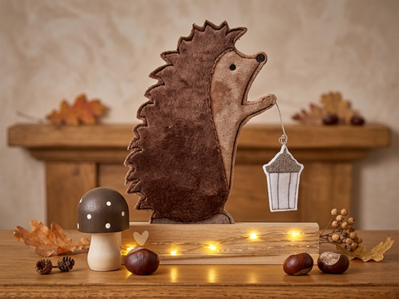 Igel mit Laterne Klötzchendatei - ITH-Stickdatei